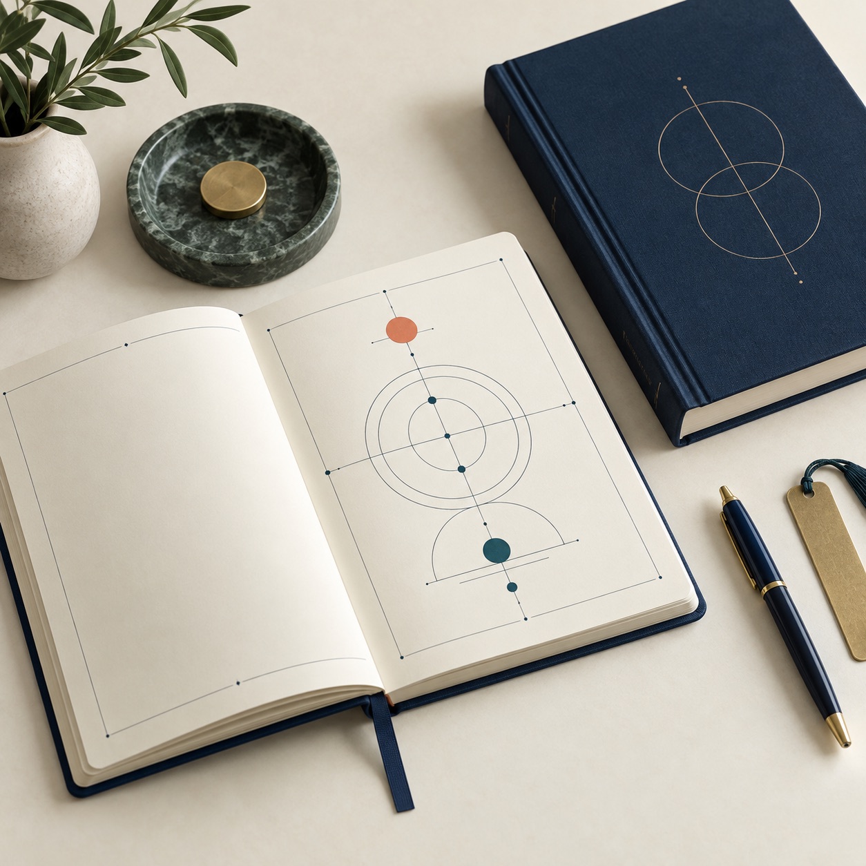 Abstract structured learning diagram on an academic desk