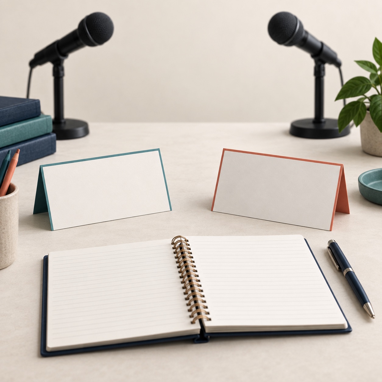Microphones and notes representing the study of debate