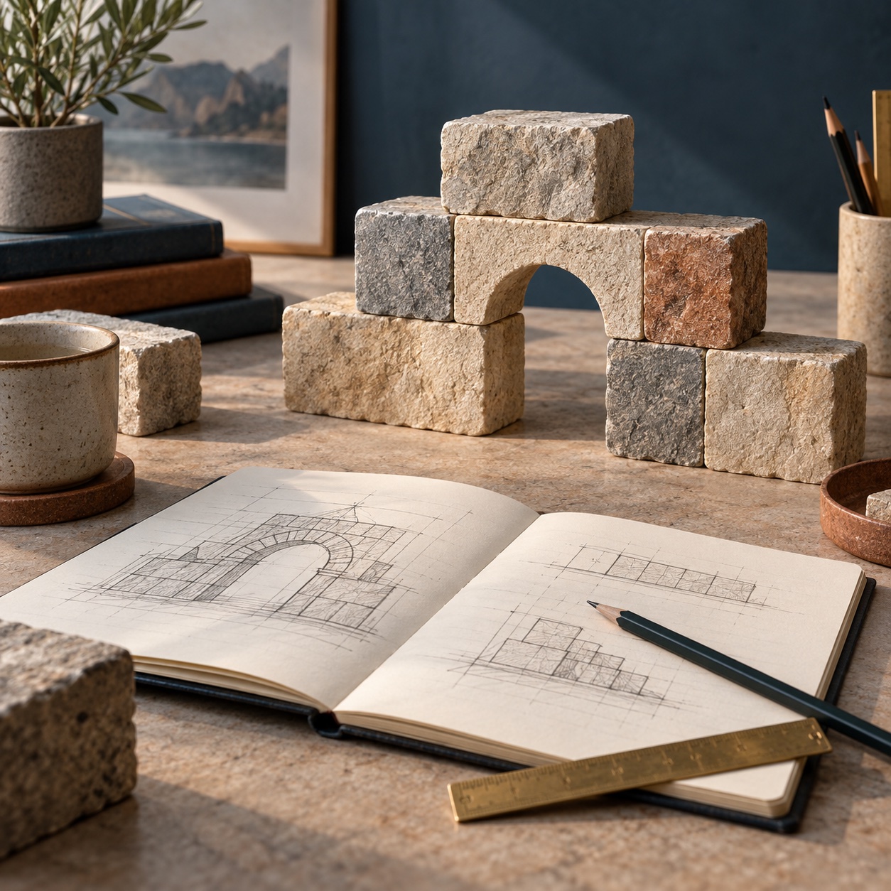 Stone foundations and a planning notebook
